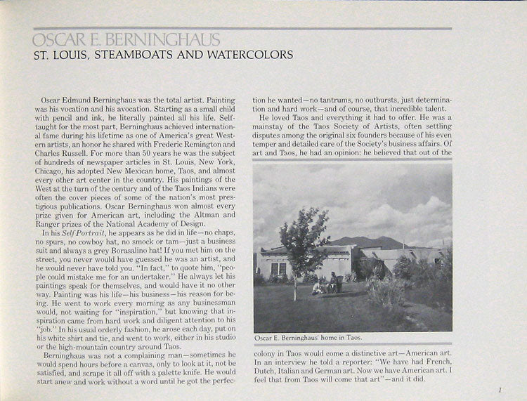 Oscar E. Berninghaus, Taos, New Mexico: Master Painter Of American Indians And The Frontier West (Signed By The Author)