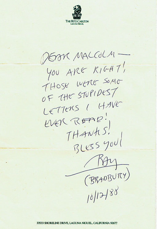 Collection of 3 Autographed Letters/Notes from Ray Bradbury to Malcolm Willits