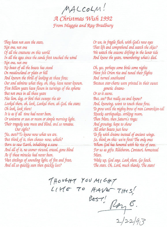 Collection of 3 Autographed Letters/Notes from Ray Bradbury to Malcolm Willits