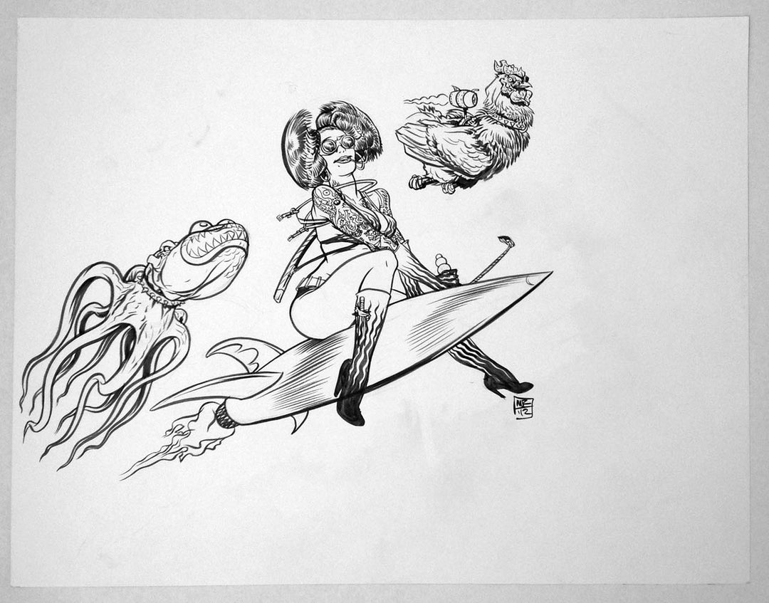 Original Ink Illustration - Rocket Girl