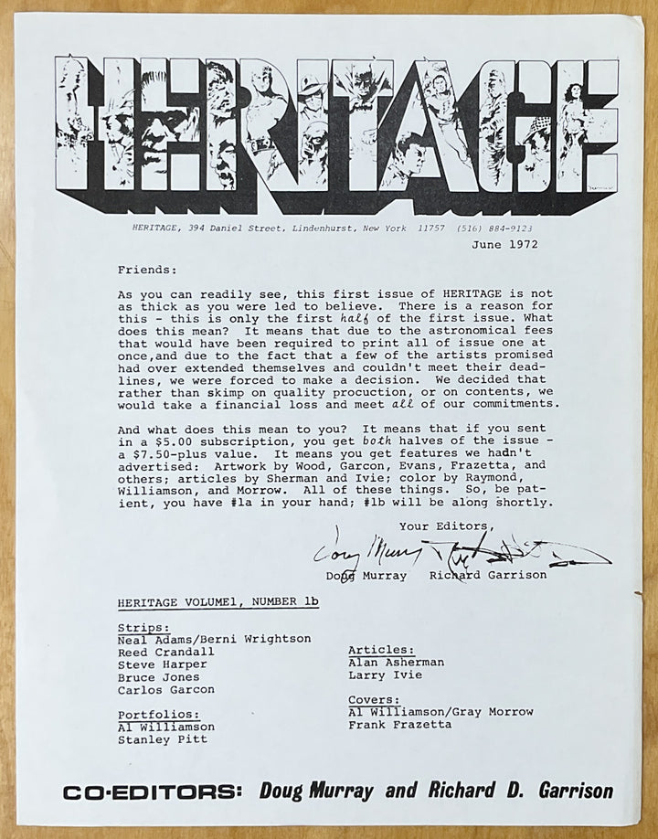 Heritage #1A & #1B - Complete Set with Publisher's Announcement Letter