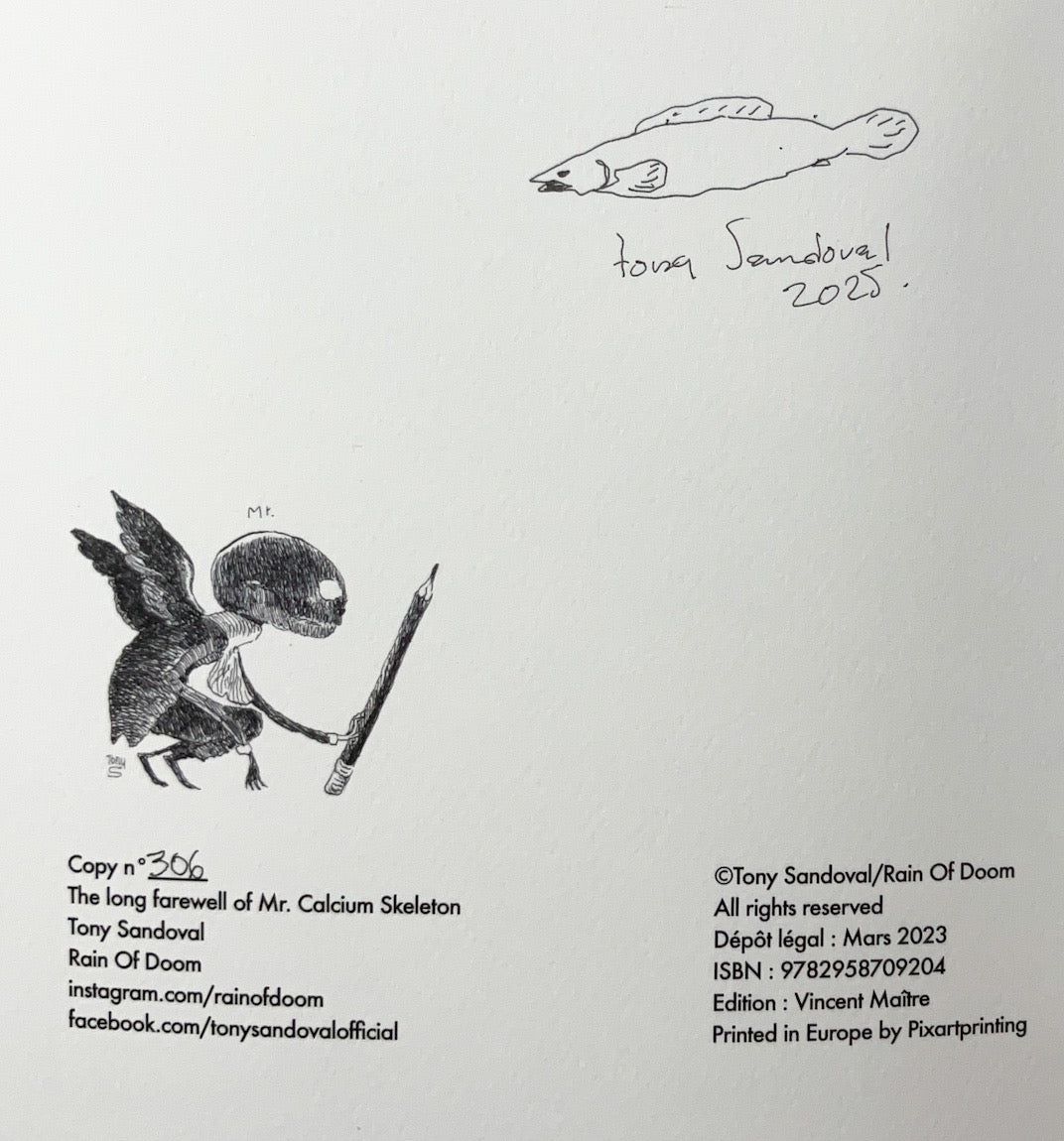 The Long Farewell of Mr. Calcium Skeleton - Signed & Numbered with a Drawing of a fish
