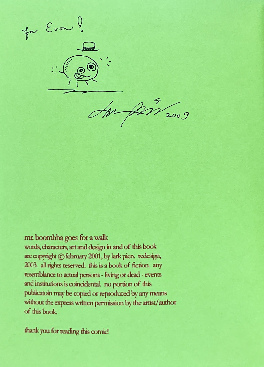 Mr. Boombha Goes for a Walk - Inscribed with a Drawing