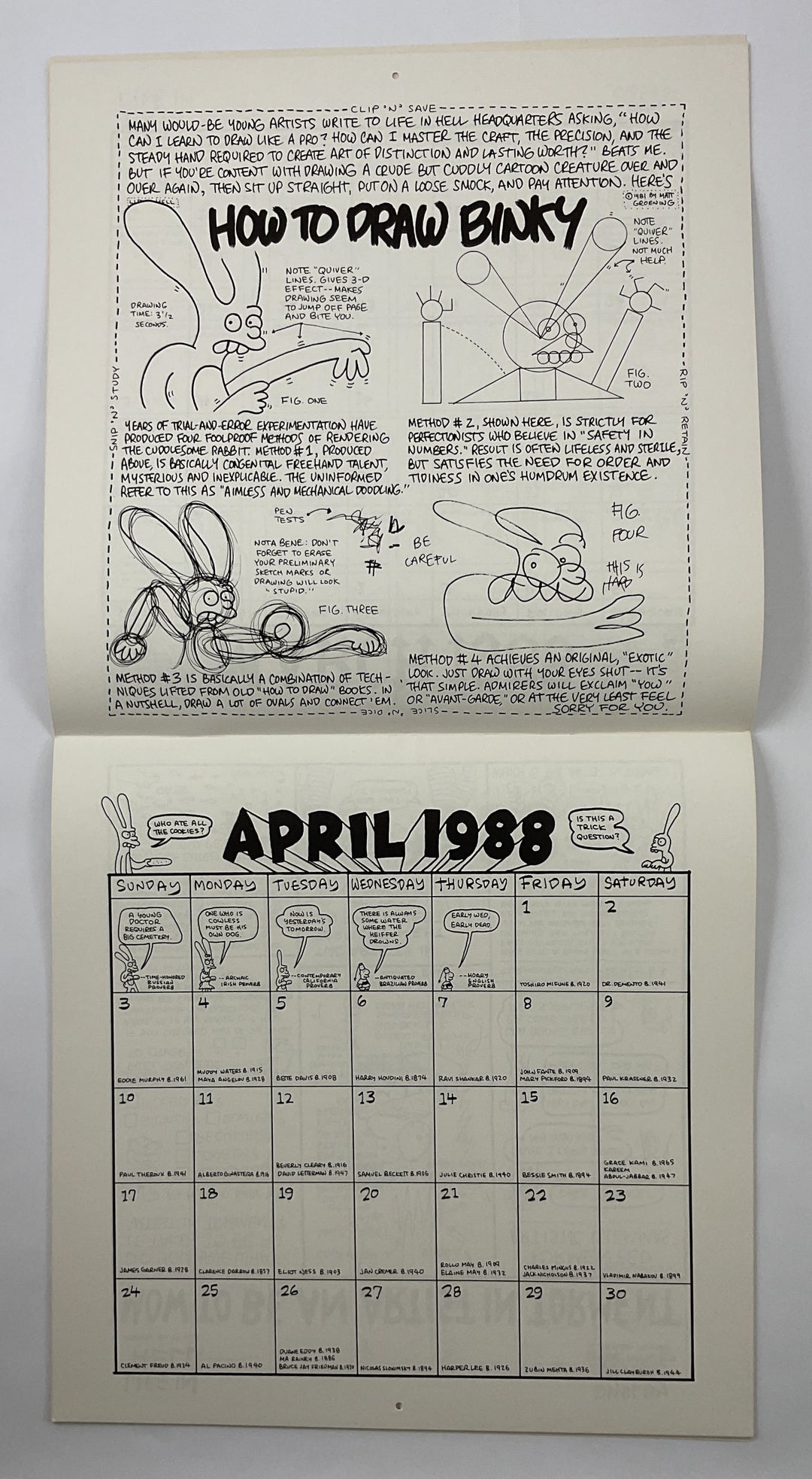 Life in Hell 1988 Fun Calendar