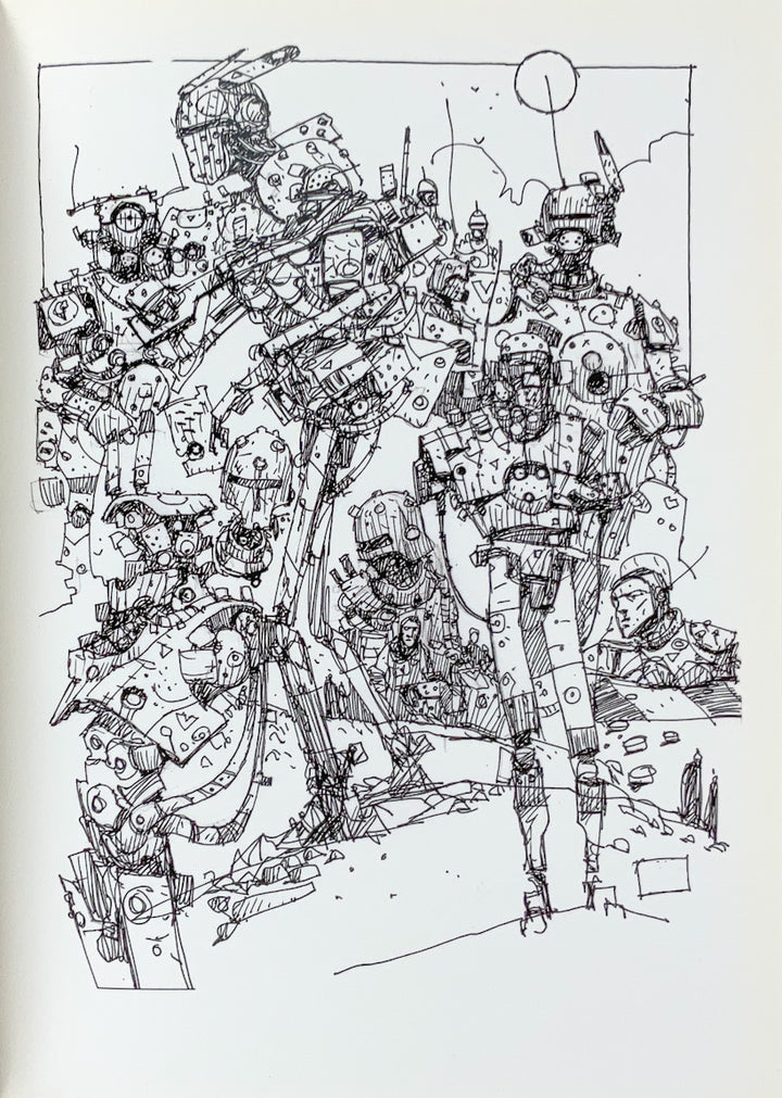 Robots, Space Dudes, Flying Ships, Etc.: A Book of Drawings by Ian McQue (2013) Inscribed with a Drawing