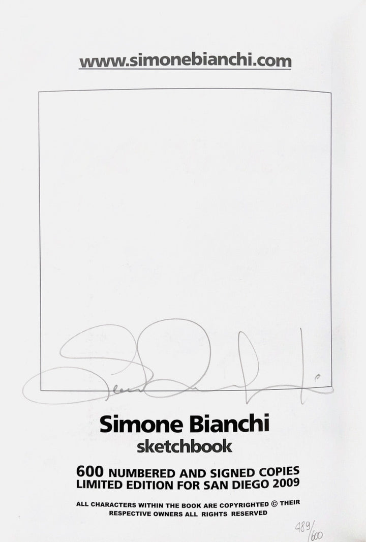 Simone Bianchi Sketchbook: San Diego 2009 Exclusive Edition - Signed & Numbered