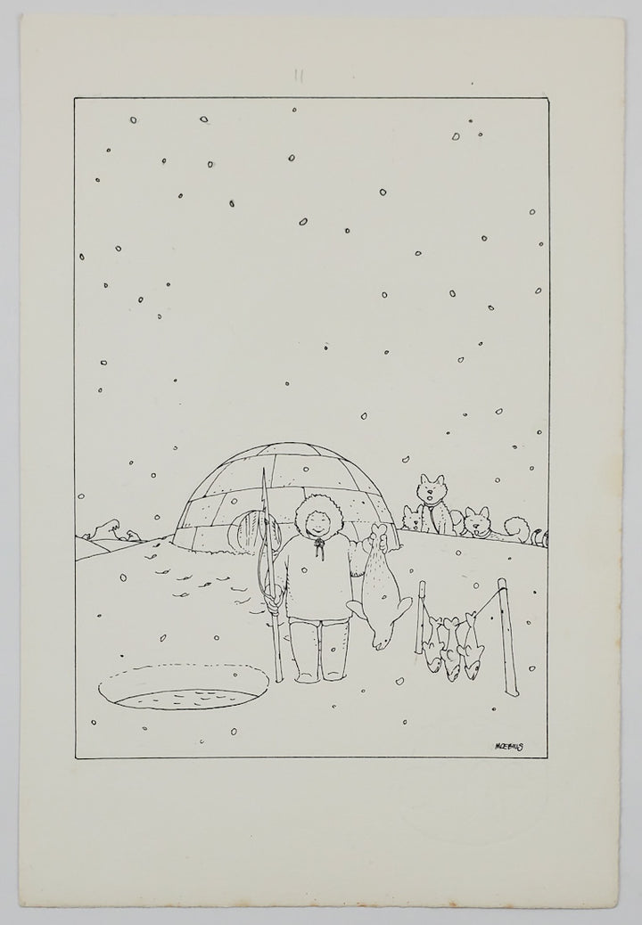 Original Ink Illustration: Happy Eskimo Boy