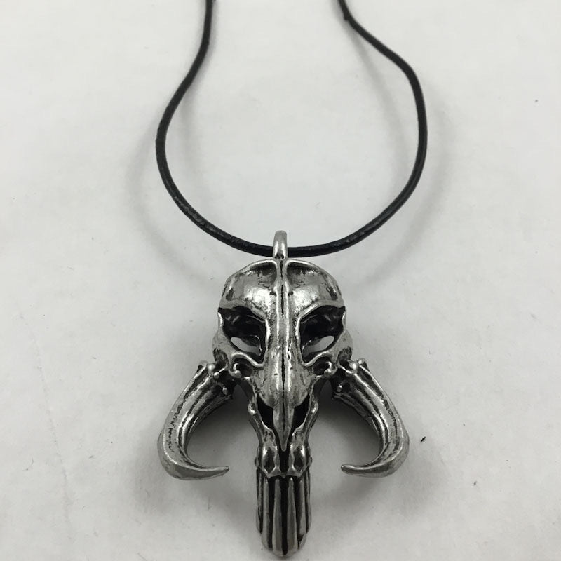 Necklace for Mandalorian Mythosaur Skull Pendant - Black Leather Cord