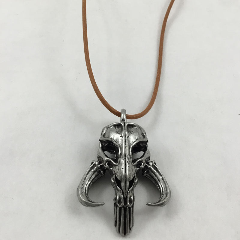 Necklace for Mandalorian Mythosaur Skull Pendant - Tan Leather Cord